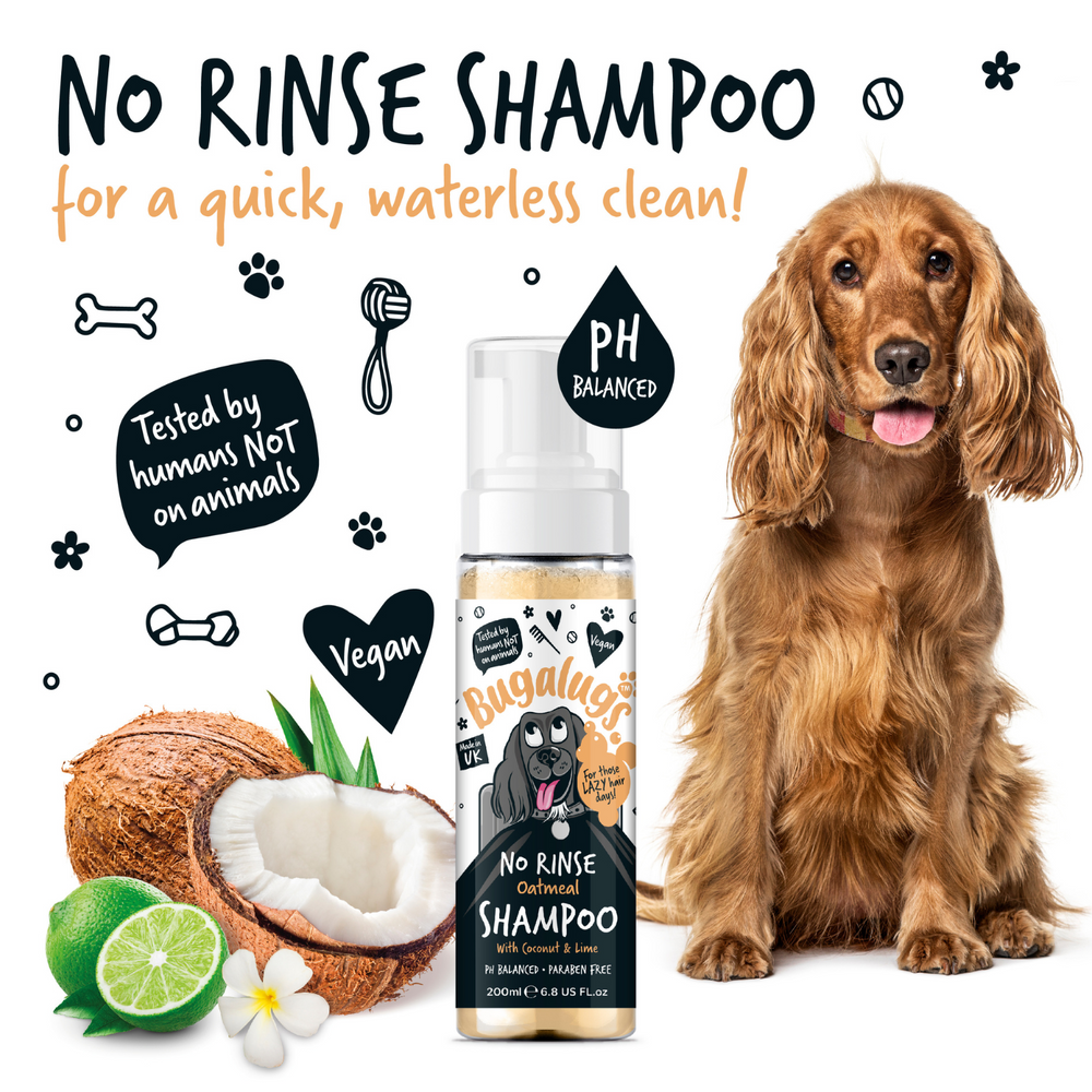 Bugalugs No Rinse Oatmeal Shampoo with Coconut and Lime Fragrance - No rinse shampoo for a quick, waterless clean