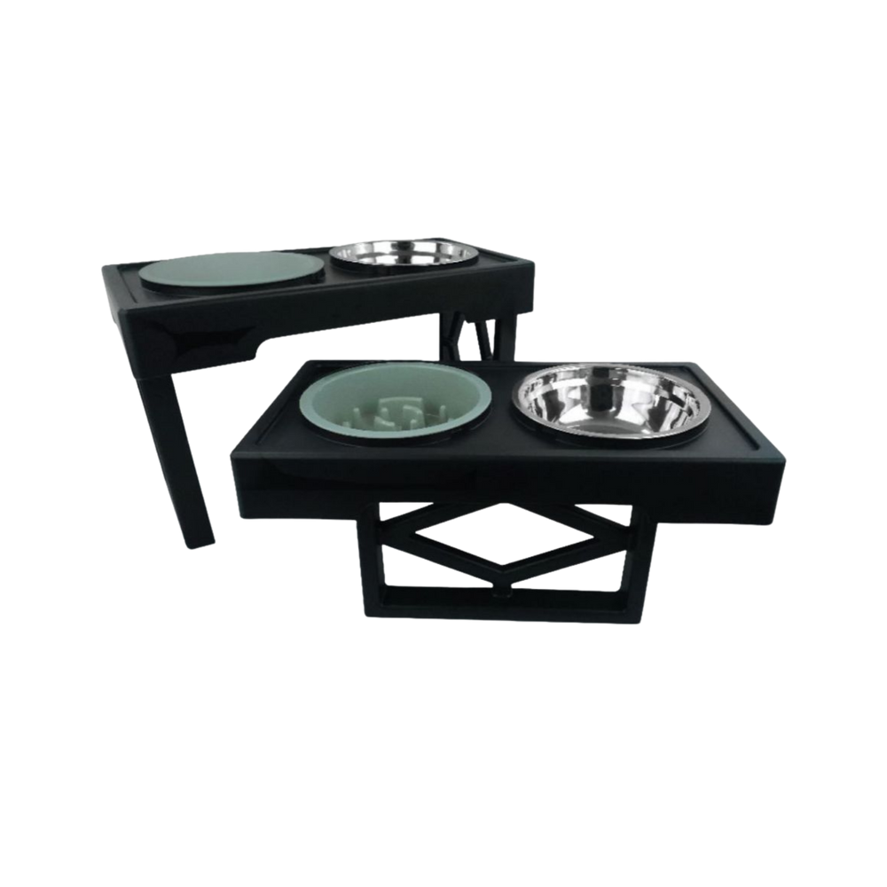 Adjustable Double Diner Bowl Set with Slow Feeder for Dogs – Slow Feeder & Adjustable Height