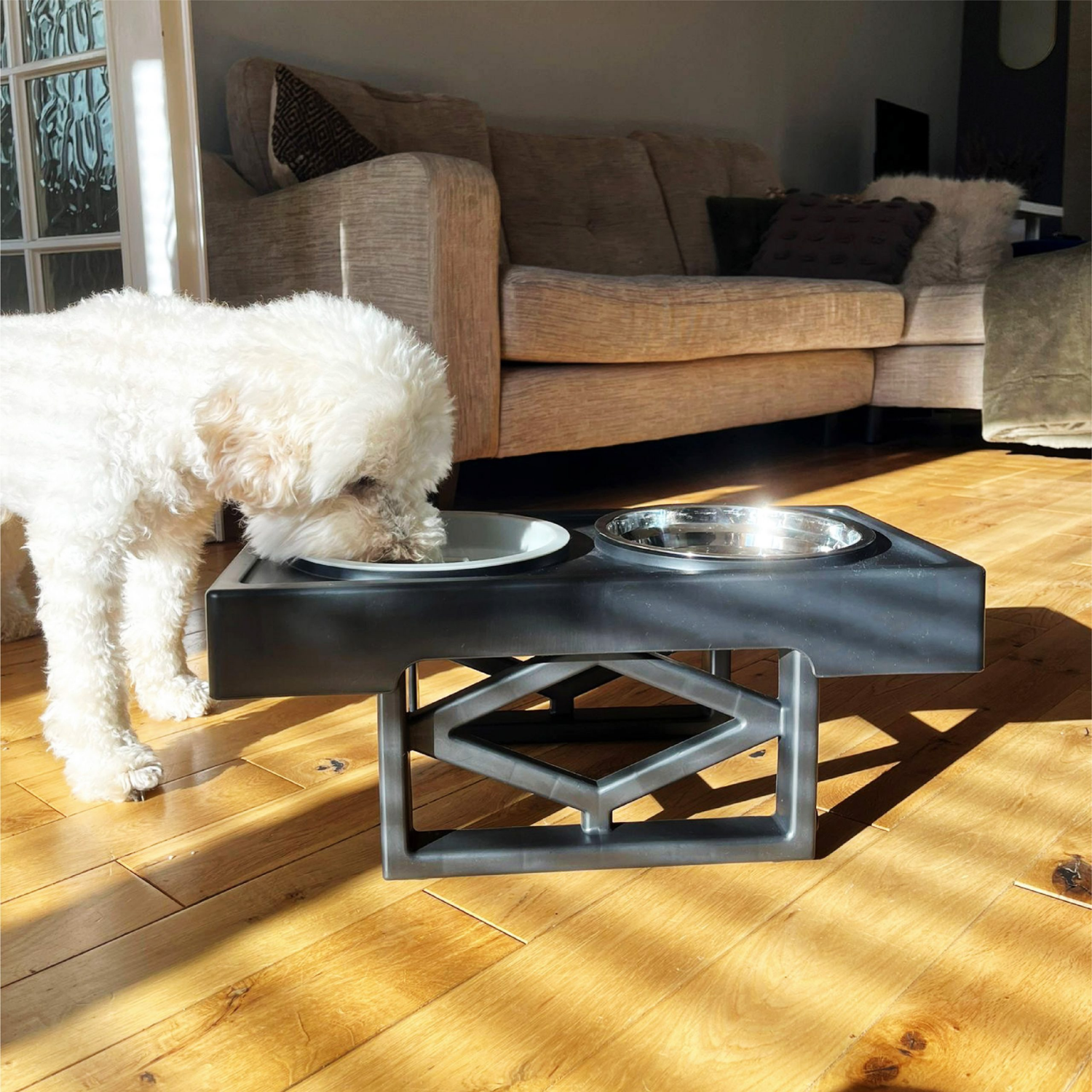 Adjustable Double Diner Bowl Set with Slow Feeder for Dogs packaging – Adjustable Height