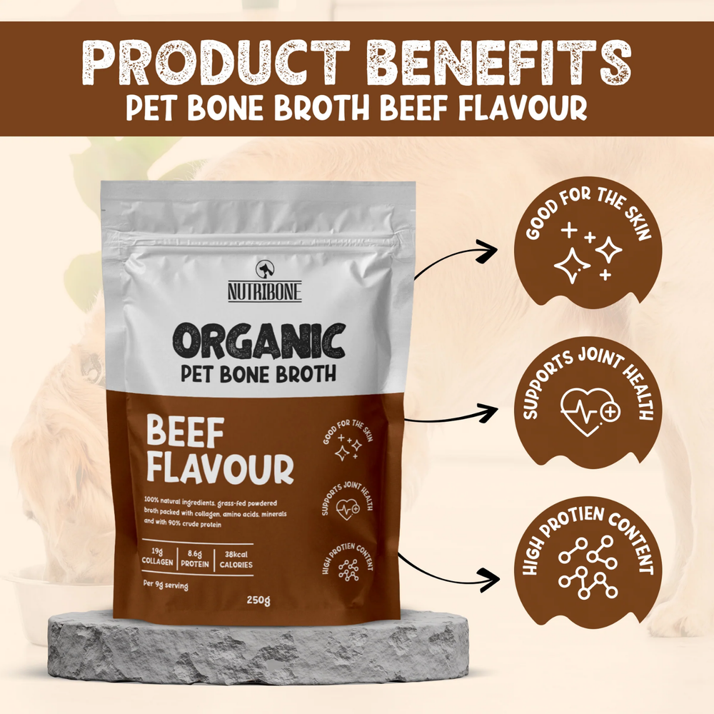 Beef Bone Broth Powder for Dogs & Cats — 250ml packaging – Joint Support