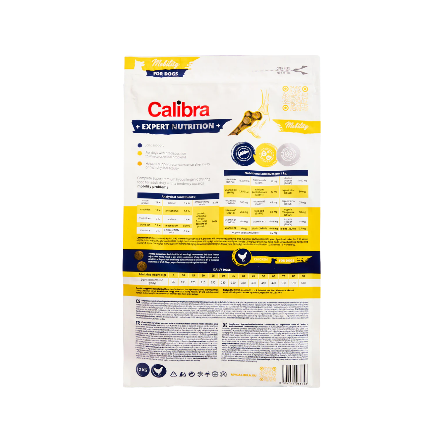 Calibra Expert Nutrition Mobility Dog Food packaging – Omega-3 Rich
