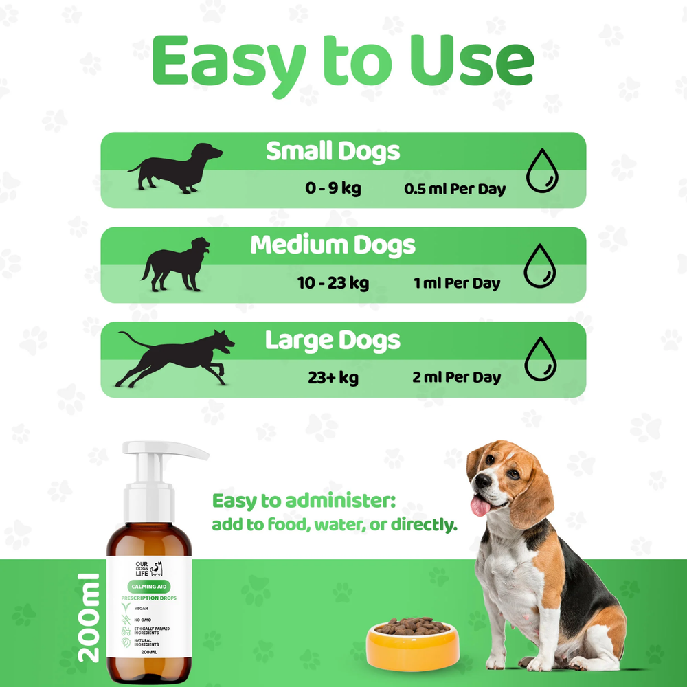 Calming Drops for Dogs - Natural Anxiety Relief (200ml) usage view – Vegan Formula