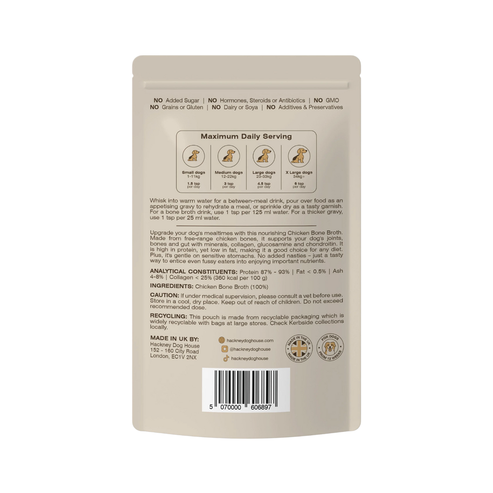 Chicken Bone Broth Powder for Dogs | Gravy Food Topper packaging – Gut Health