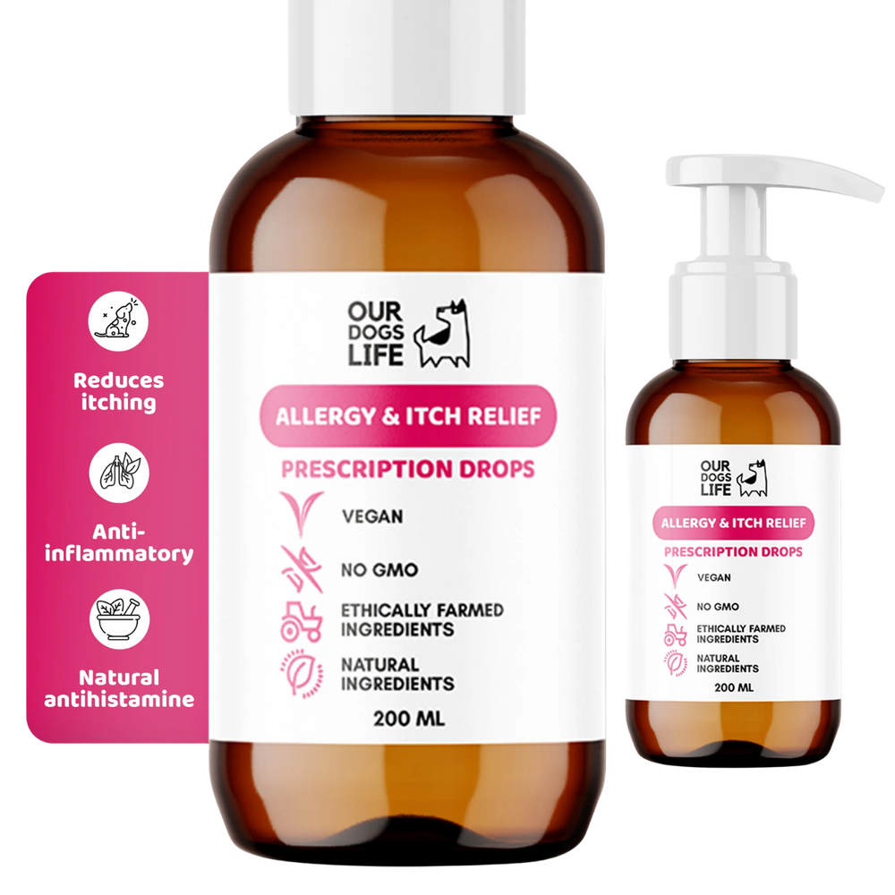 Dog Itch & Allergy Relief Drops 200ml packaging – Allergy Support