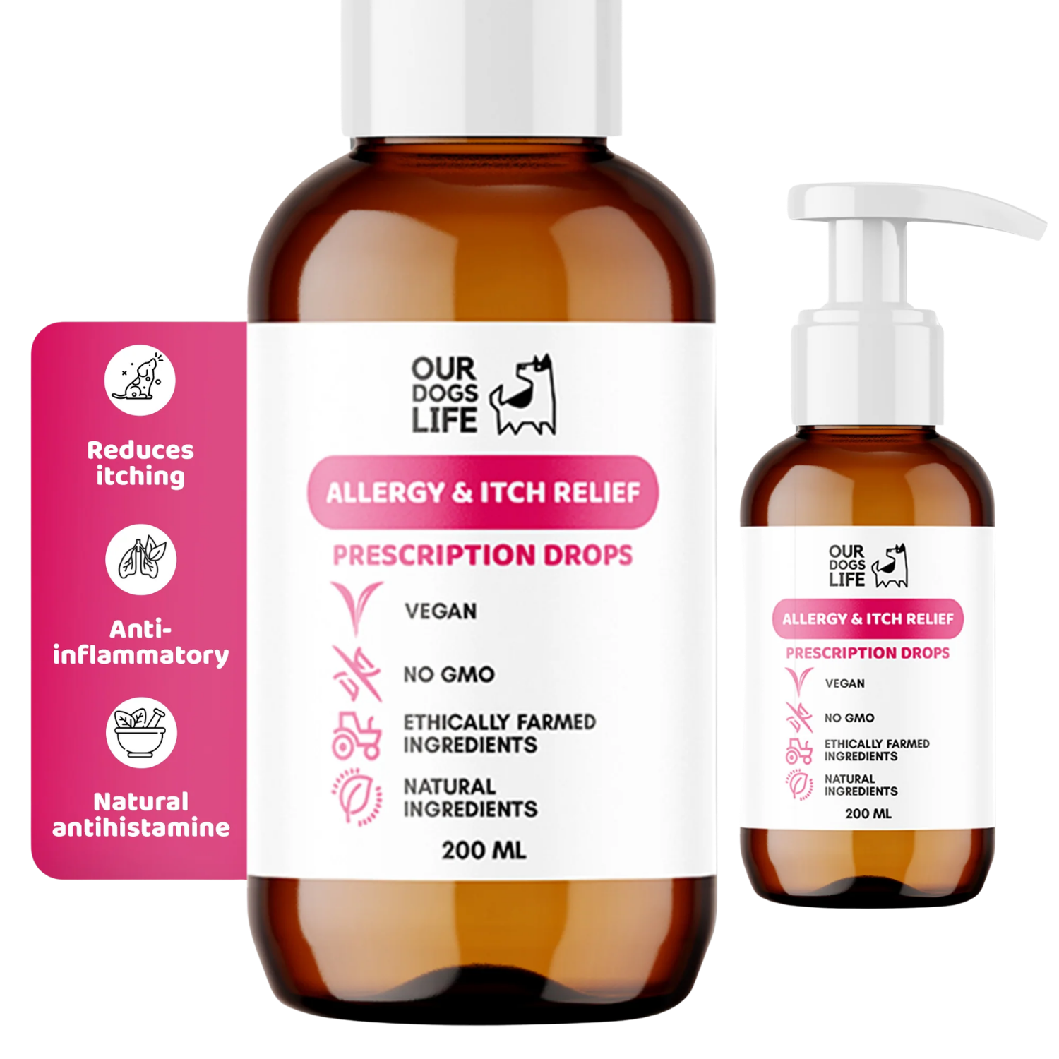 Dog Itch & Allergy Relief Drops 200ml packaging – Allergy Support