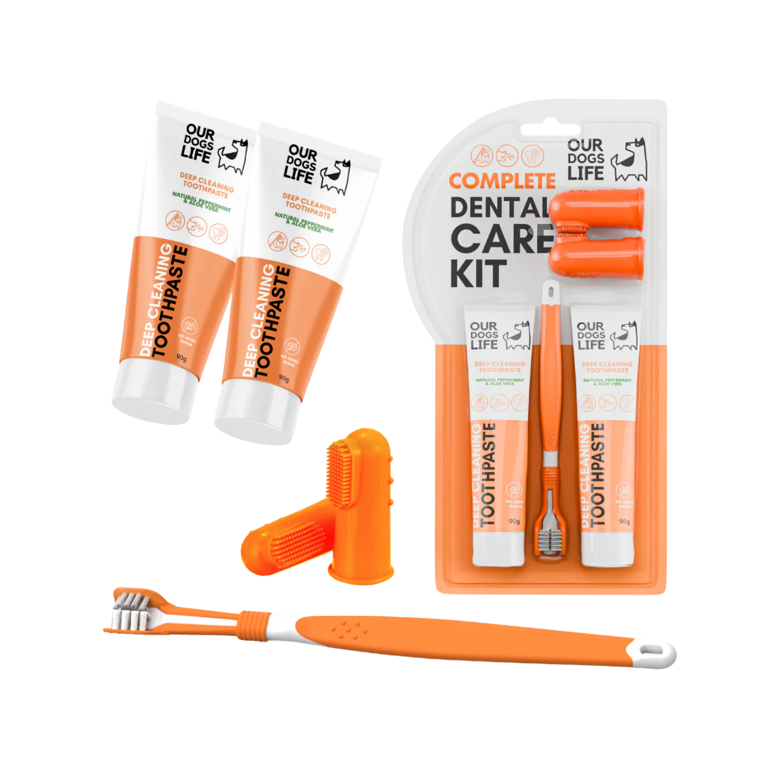 Dog Toothbrush & Toothpaste Dental Kit - Triple-Head Brush – Fresher Breath & Plaque Control