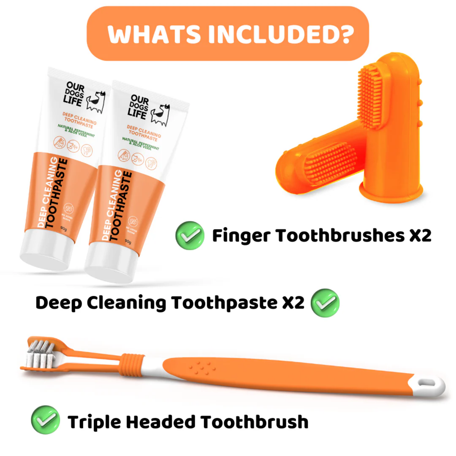Dog Toothbrush & Toothpaste Dental Kit - Triple-Head Brush packaging – Plaque Control