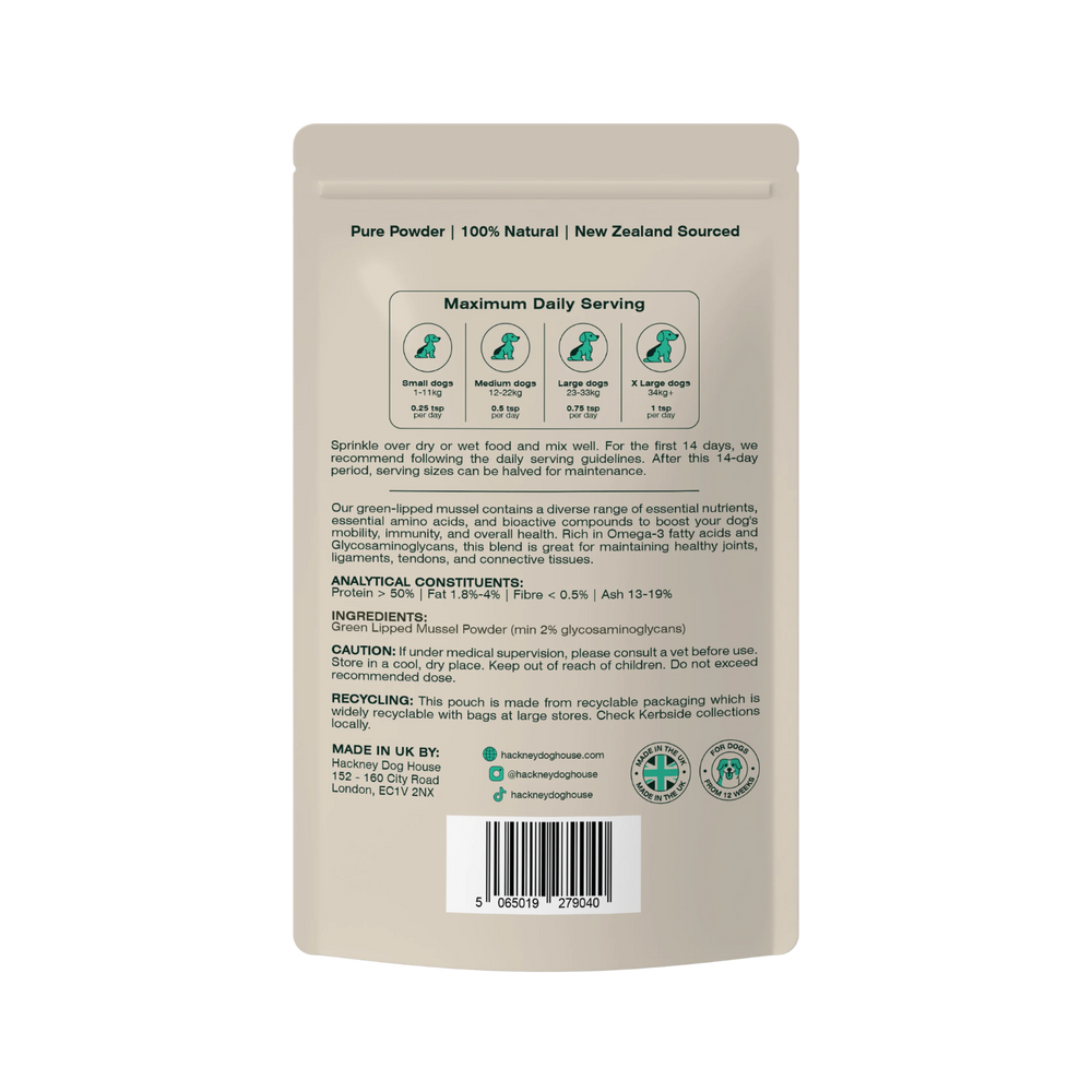 Green Lipped Mussel Powder for Dogs & Cats | 80 Servings packaging – Soothing Comfort