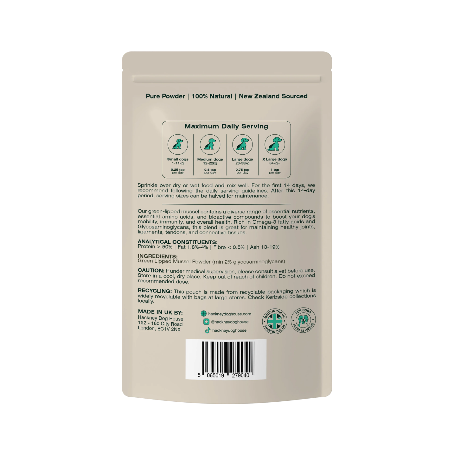 Green Lipped Mussel Powder for Dogs & Cats | 80 Servings packaging – Soothing Comfort