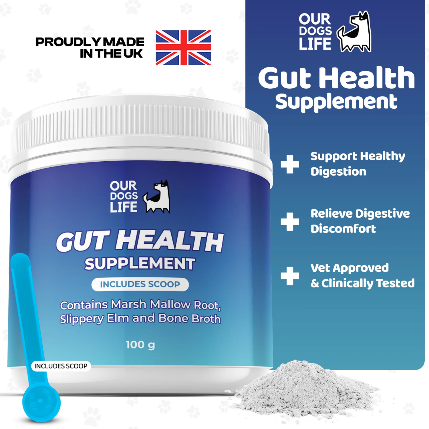 Gut Health Powder Supplement for Dogs - 100g packaging – Reduces Bloating