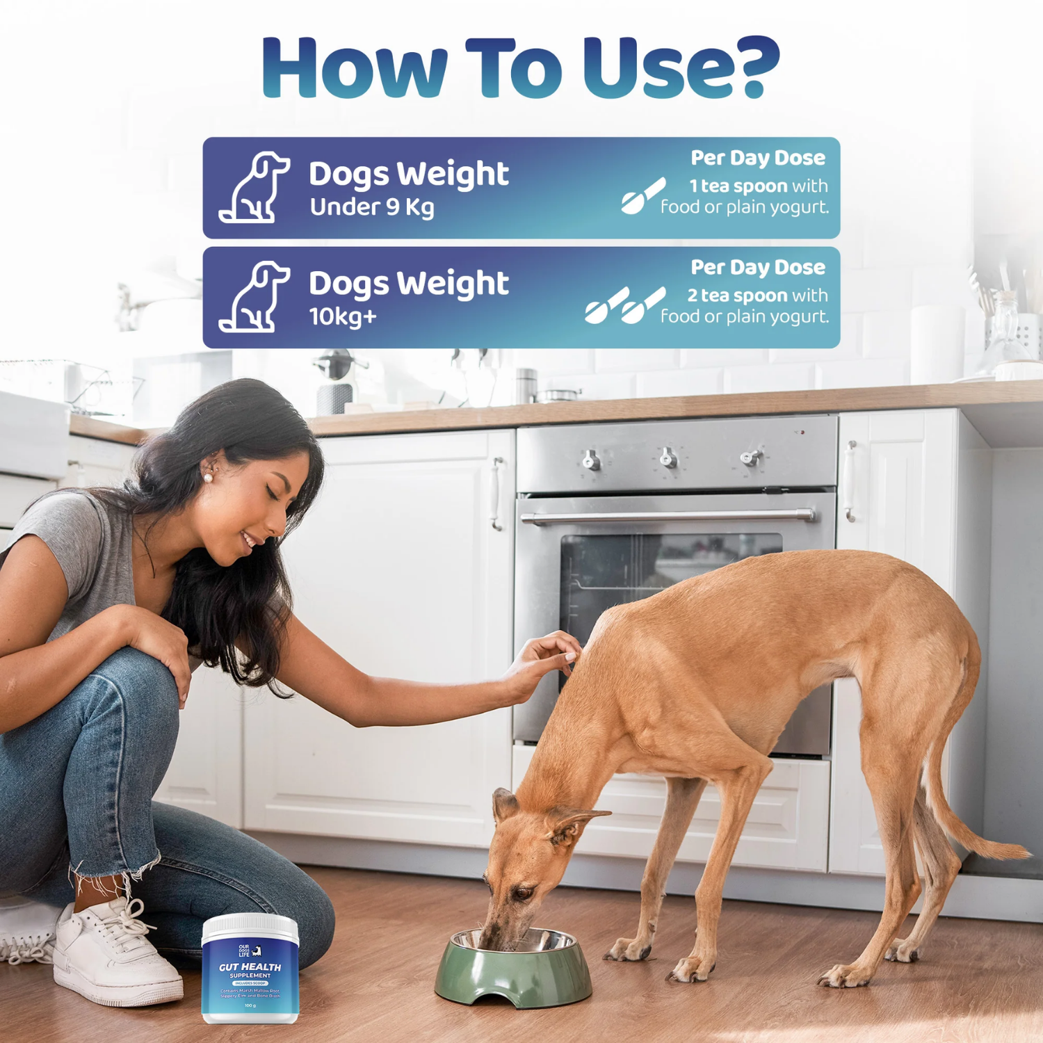 Gut Health Powder Supplement for Dogs - 100g usage view – Natural Ingredients