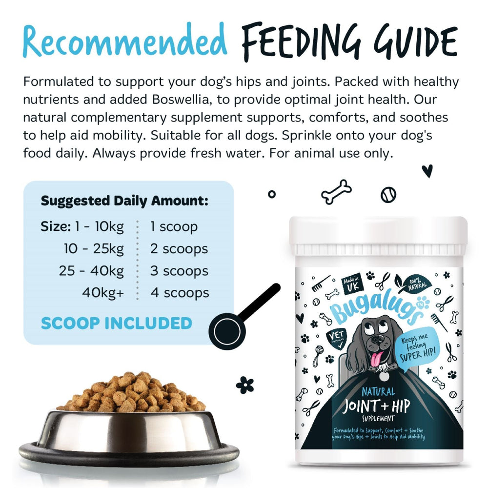 Bugalugs Natural Joint and Hip Supplement Powder - Recommended feeding guide