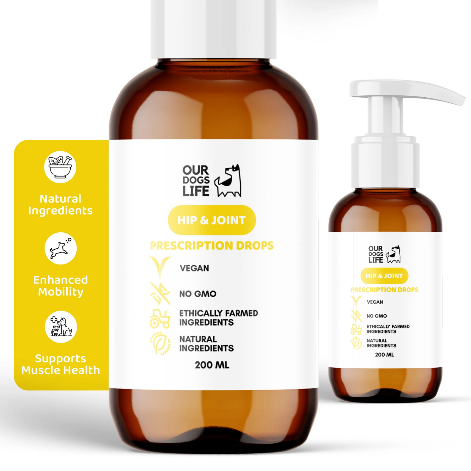 Joint & Hip Supplement Drops for Dogs (200ml) packaging – Reduces Stiffness