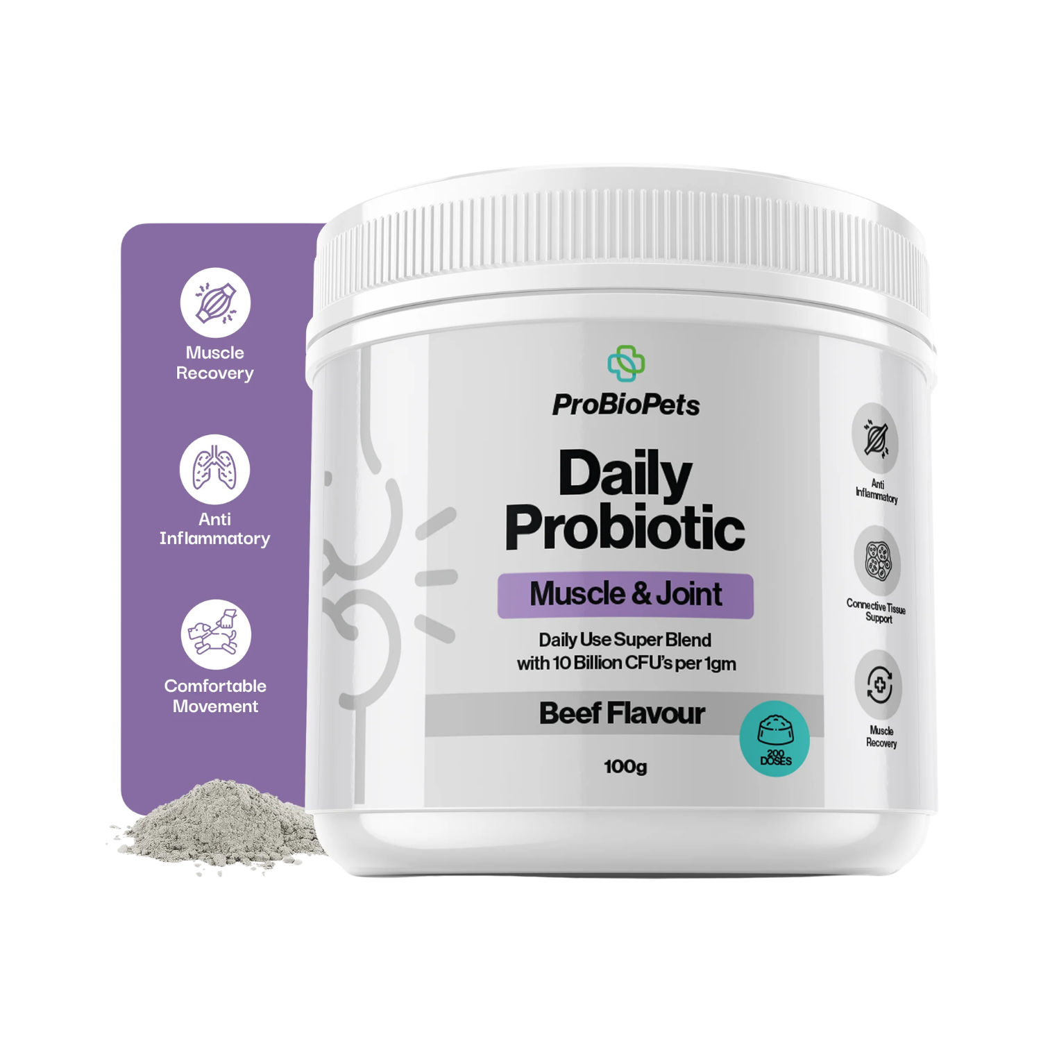 Muscle & Joint Probiotic Powder for Dogs & Cats packaging – Muscle Recovery