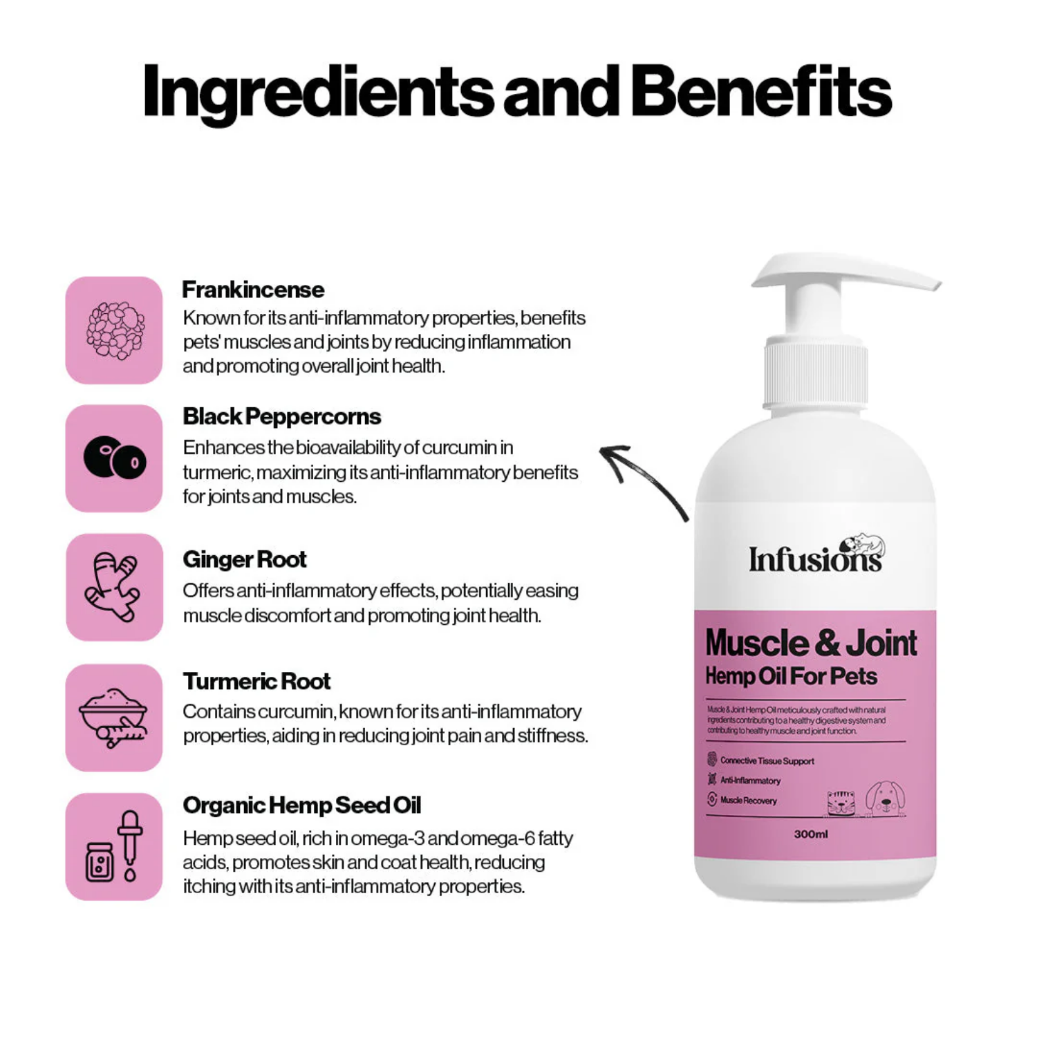 Muscle & Joint Support Hemp Oil for Pets (300ml) product detail – Soothing Comfort