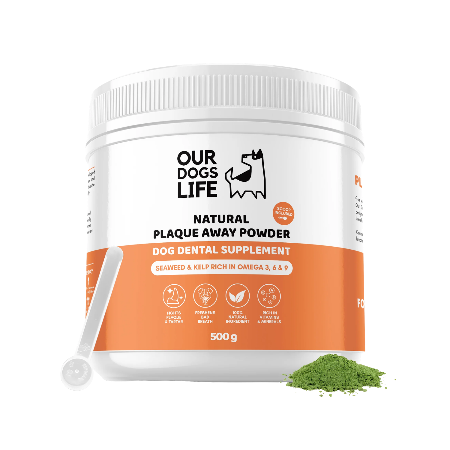 Natural Plaque & Tartar Remover Powder for Dogs packaging – Freshens Breath