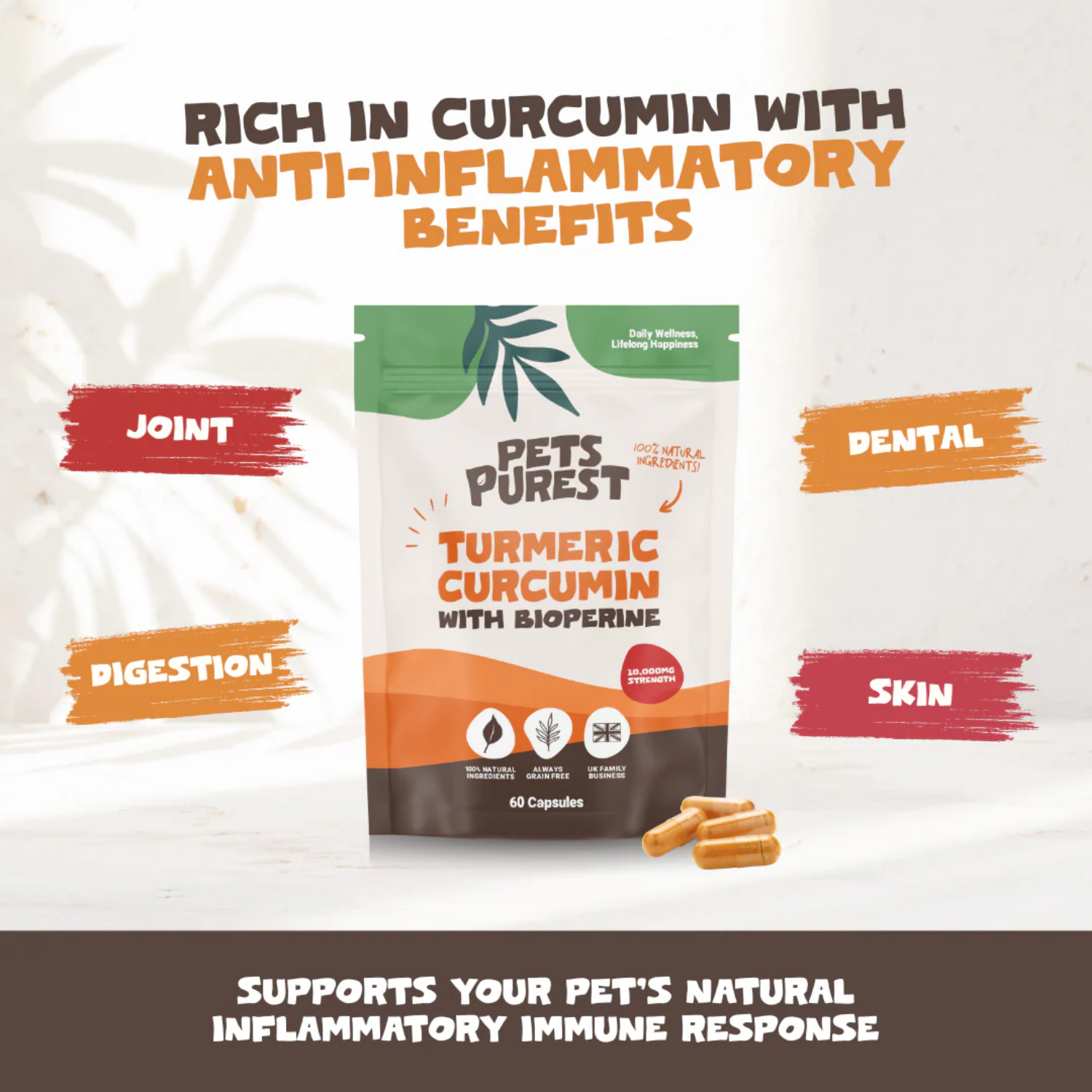Natural Turmeric Curcumin Capsules for Dogs & Cats - 60 Caps label detail – Enhanced Absorption