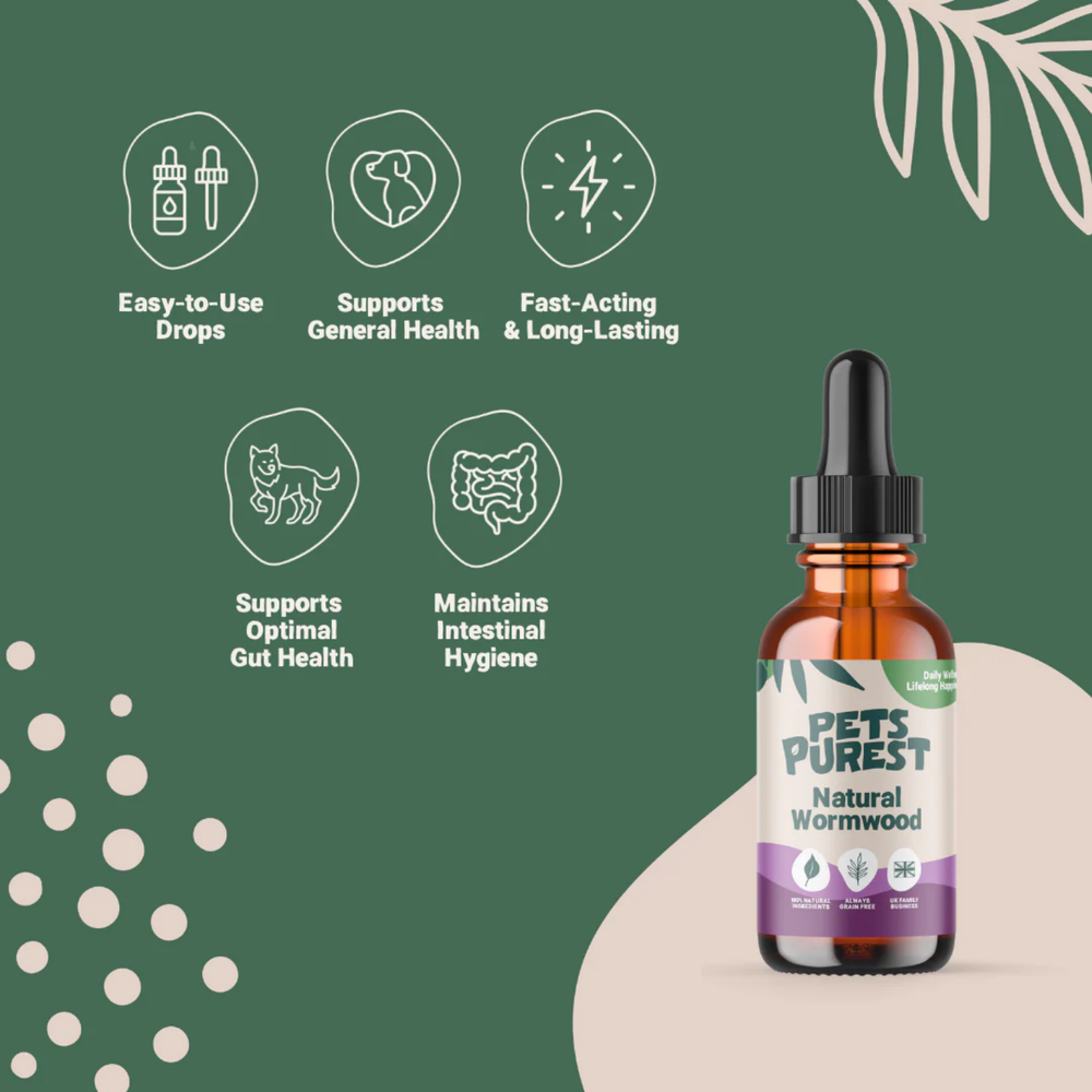 Natural Wormwood Herbal Drops for Dogs & Cats 50ml usage view – Intestinal Hygiene