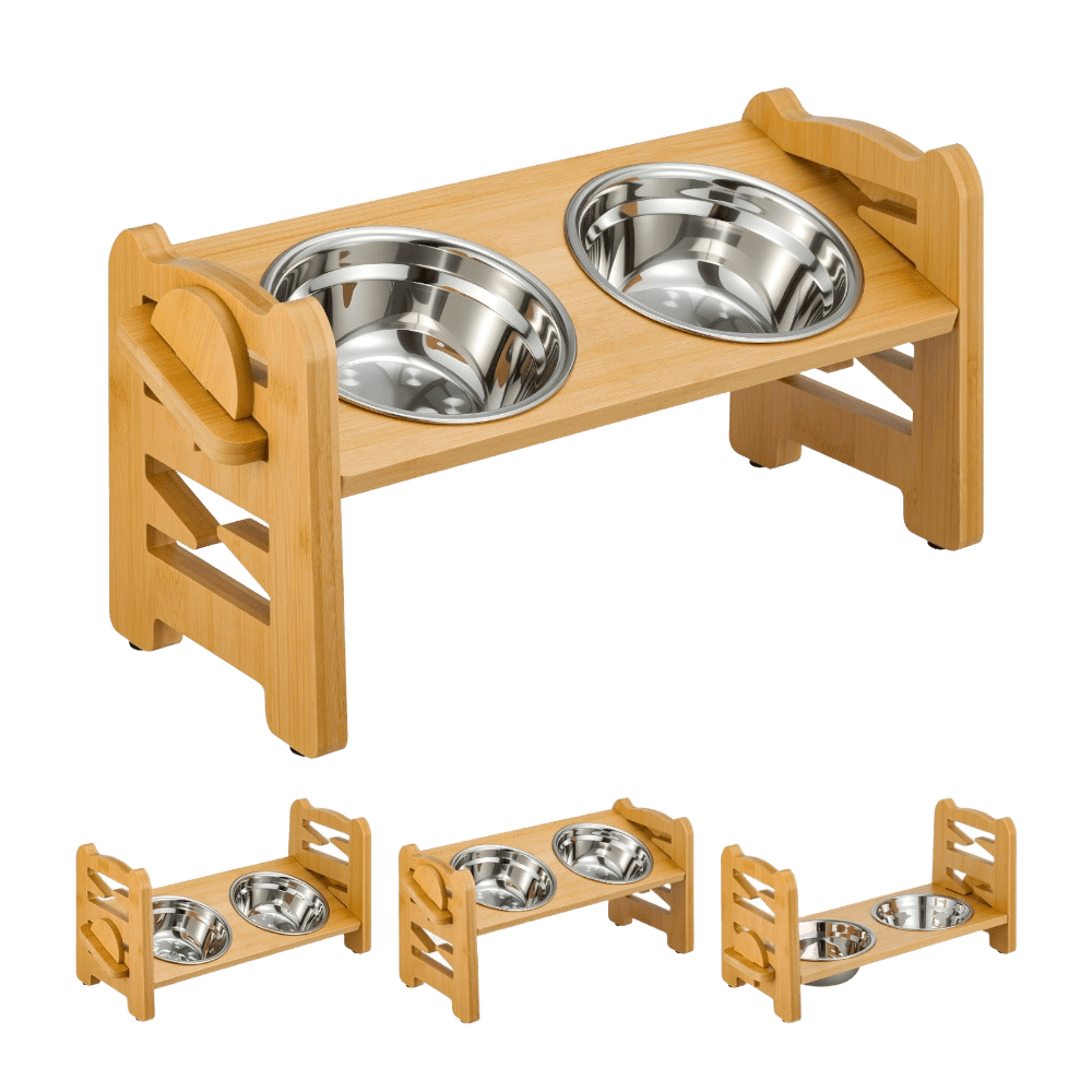 Adjustable Raised Feeding Station with 2 Stainless Steel Bowls