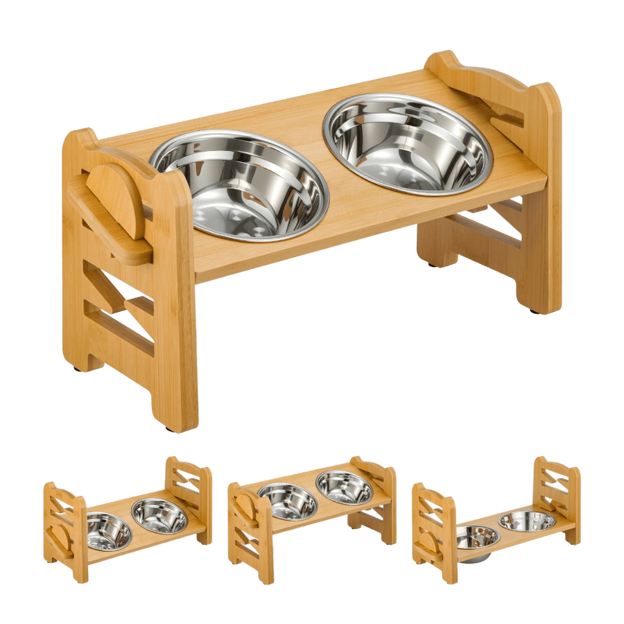 Adjustable Raised Feeding Station with 2 Stainless Steel Bowls