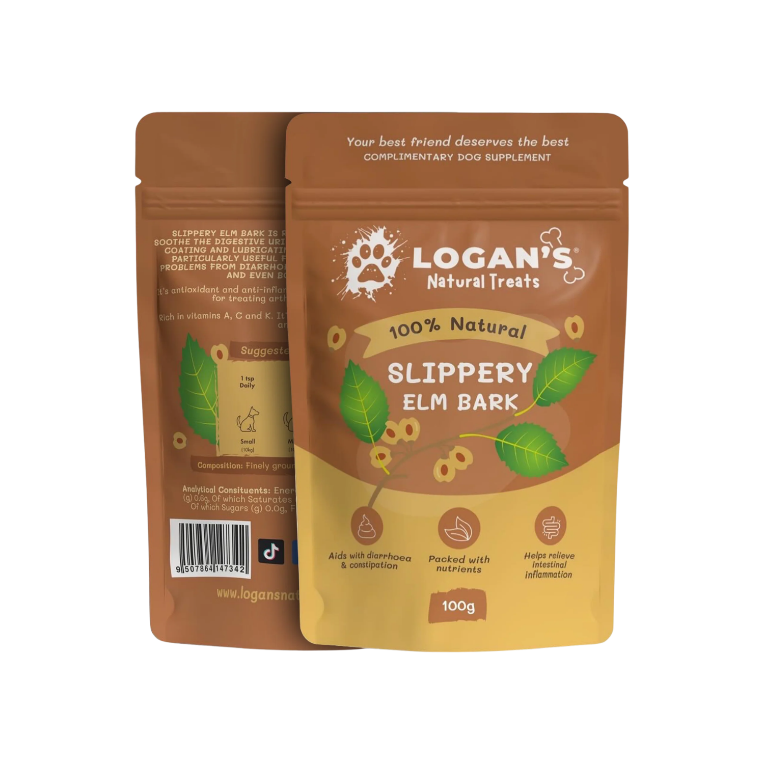 Slippery Elm Bark Powder – Digestive Health Supplement for Pets packaging – Digestive Support
