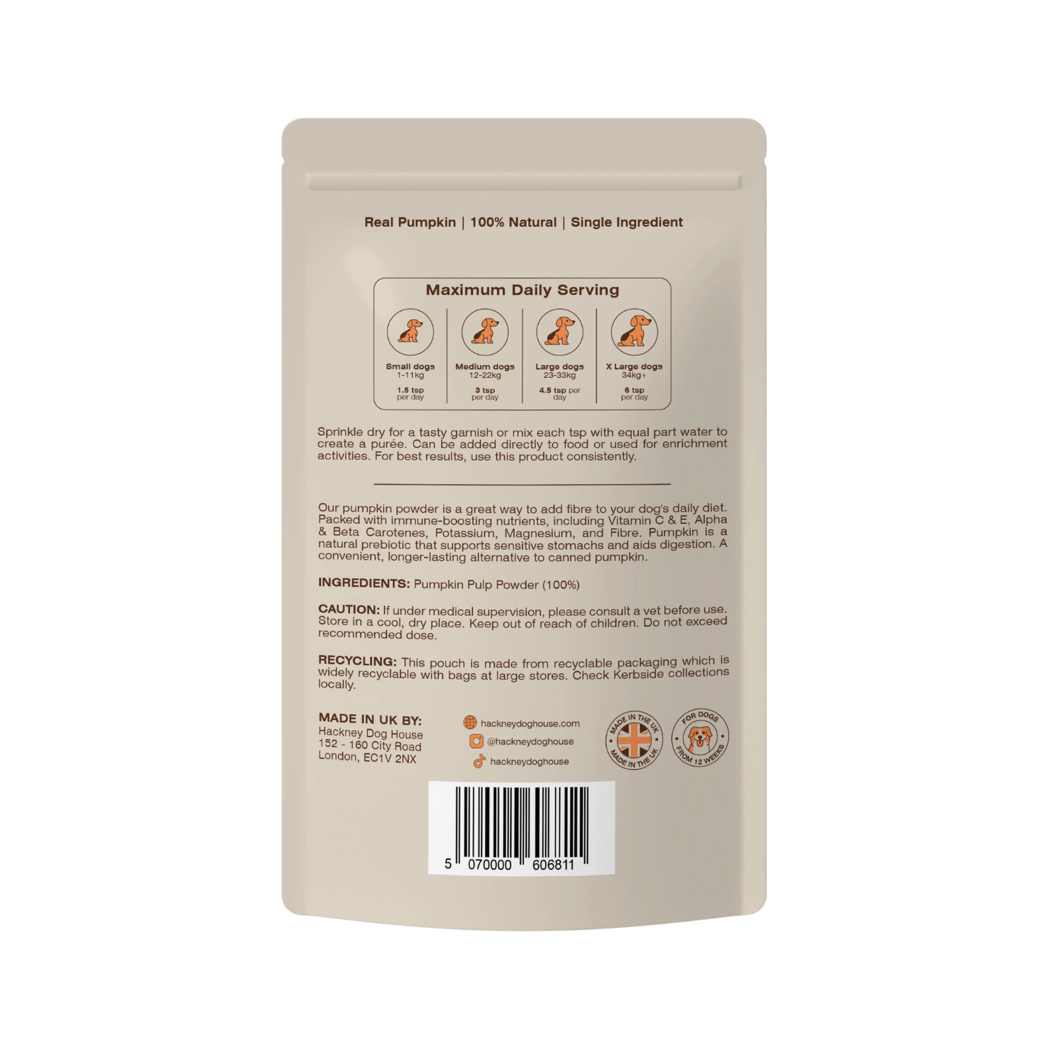 Pumpkin Puree Powder for Dogs - 30 Servings packaging – Firm Stools