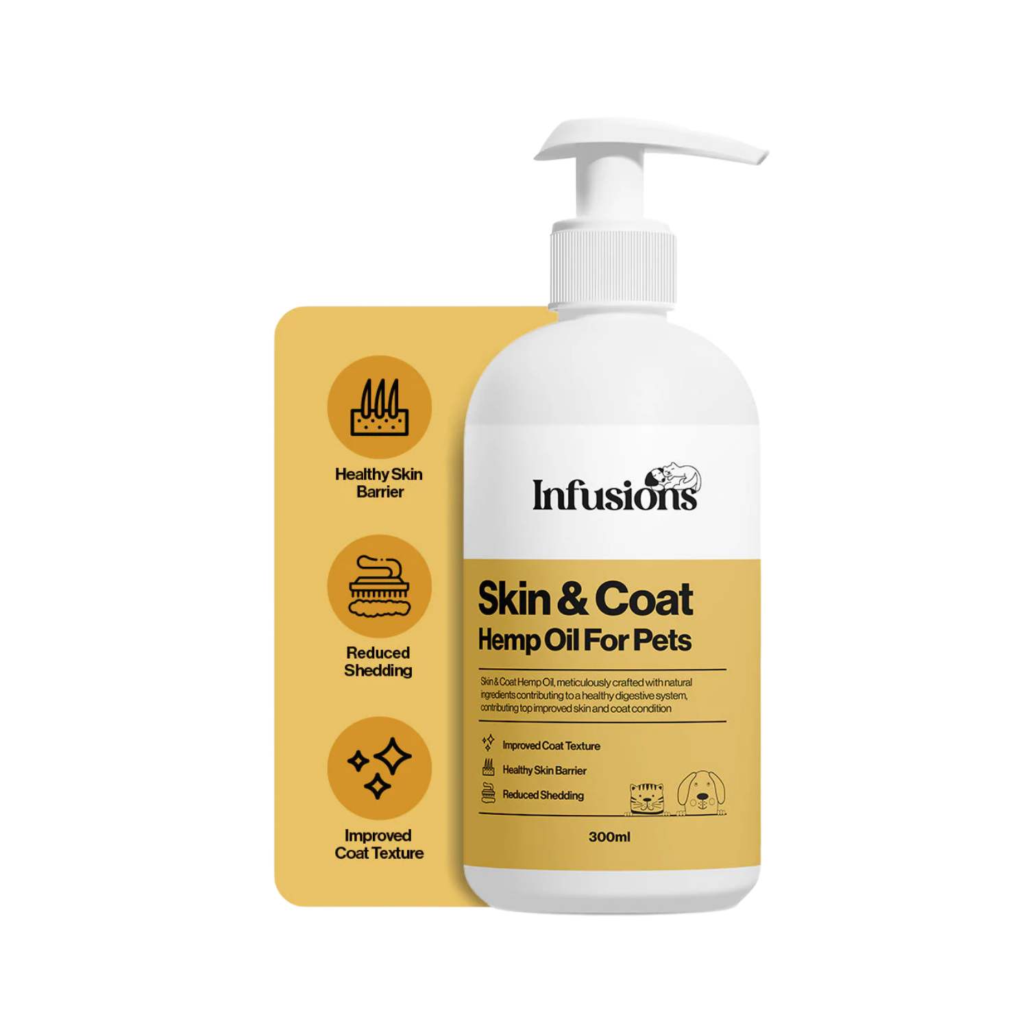 Skin & Coat Hemp Oil for Dogs & Cats (300ml) packaging – Reduces Shedding