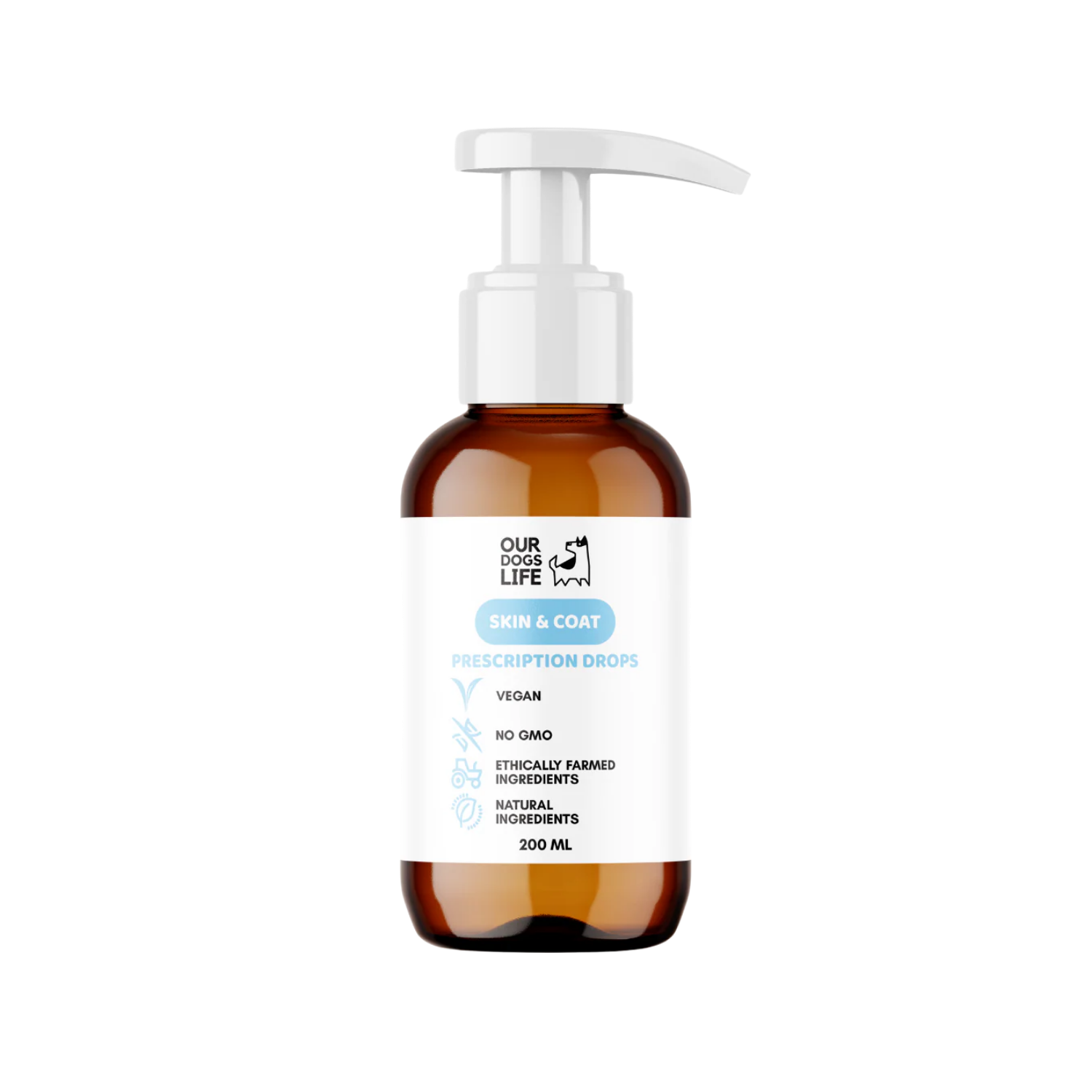 Skin & Coat Liquid Supplement for Dogs (200ml) – Soothes Dry Skin & Boosts Coat Shine
