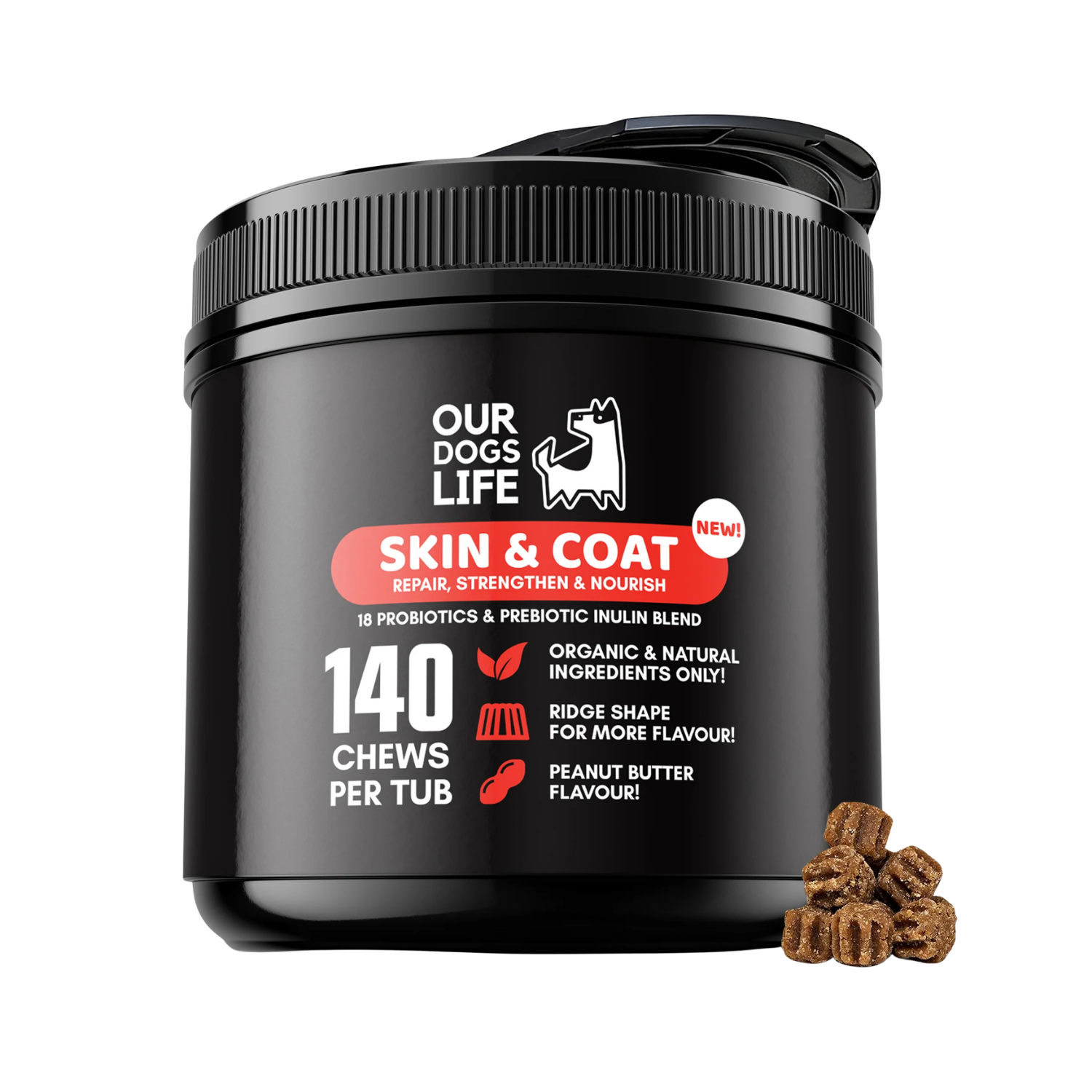 Skin & Coat Supplement Chews for Dogs - 140 Chews – Shiny Coat & Dry Skin