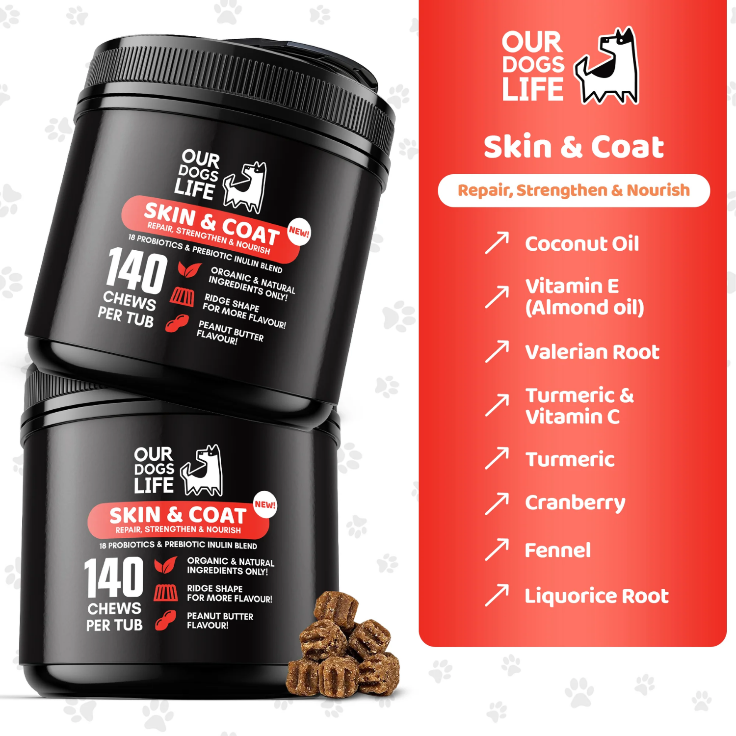 Skin & Coat Supplement Chews for Dogs - 140 Chews packaging – Dry Skin