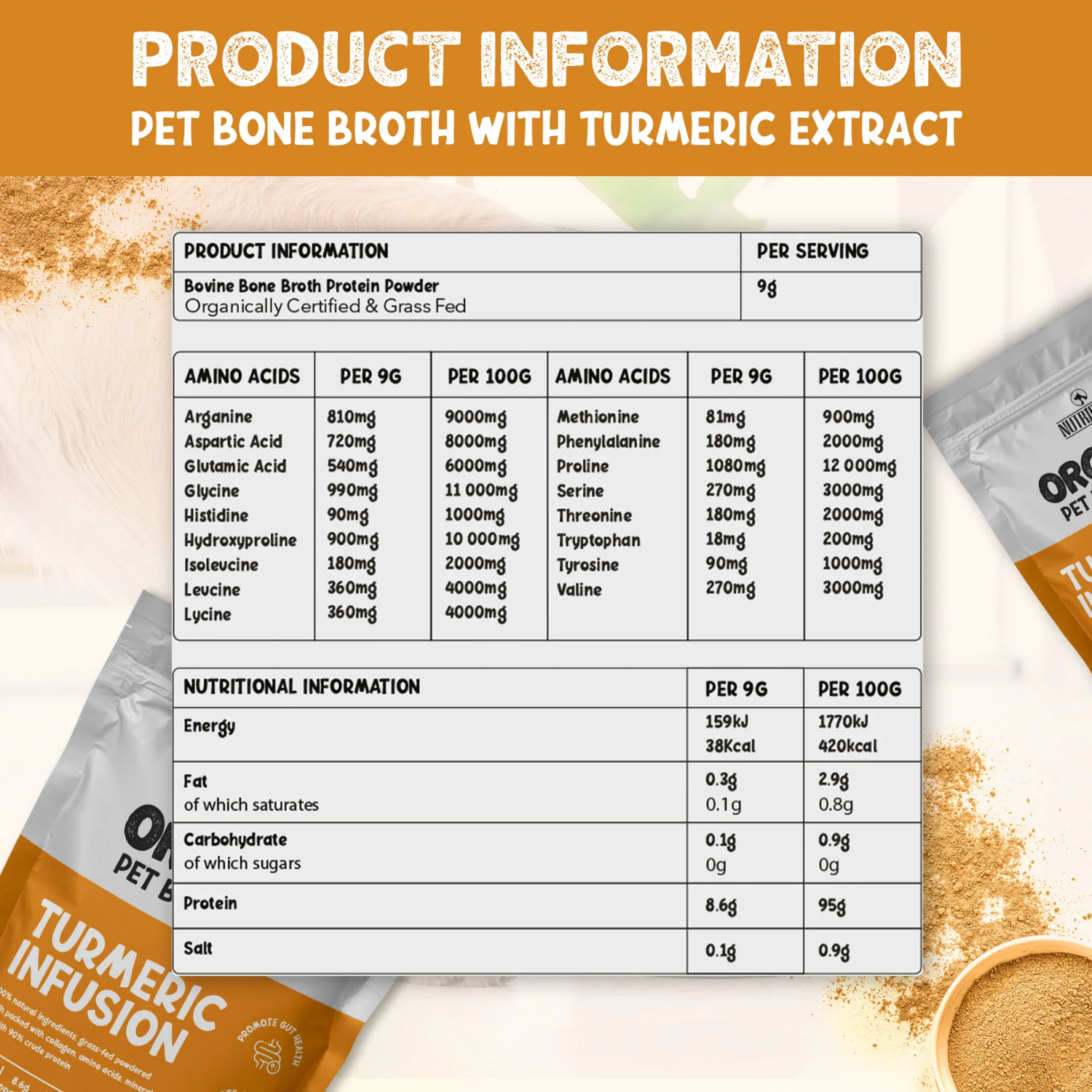 Turmeric Bone Broth Powder Supplement for Dogs & Cats product detail – Healthy Coat