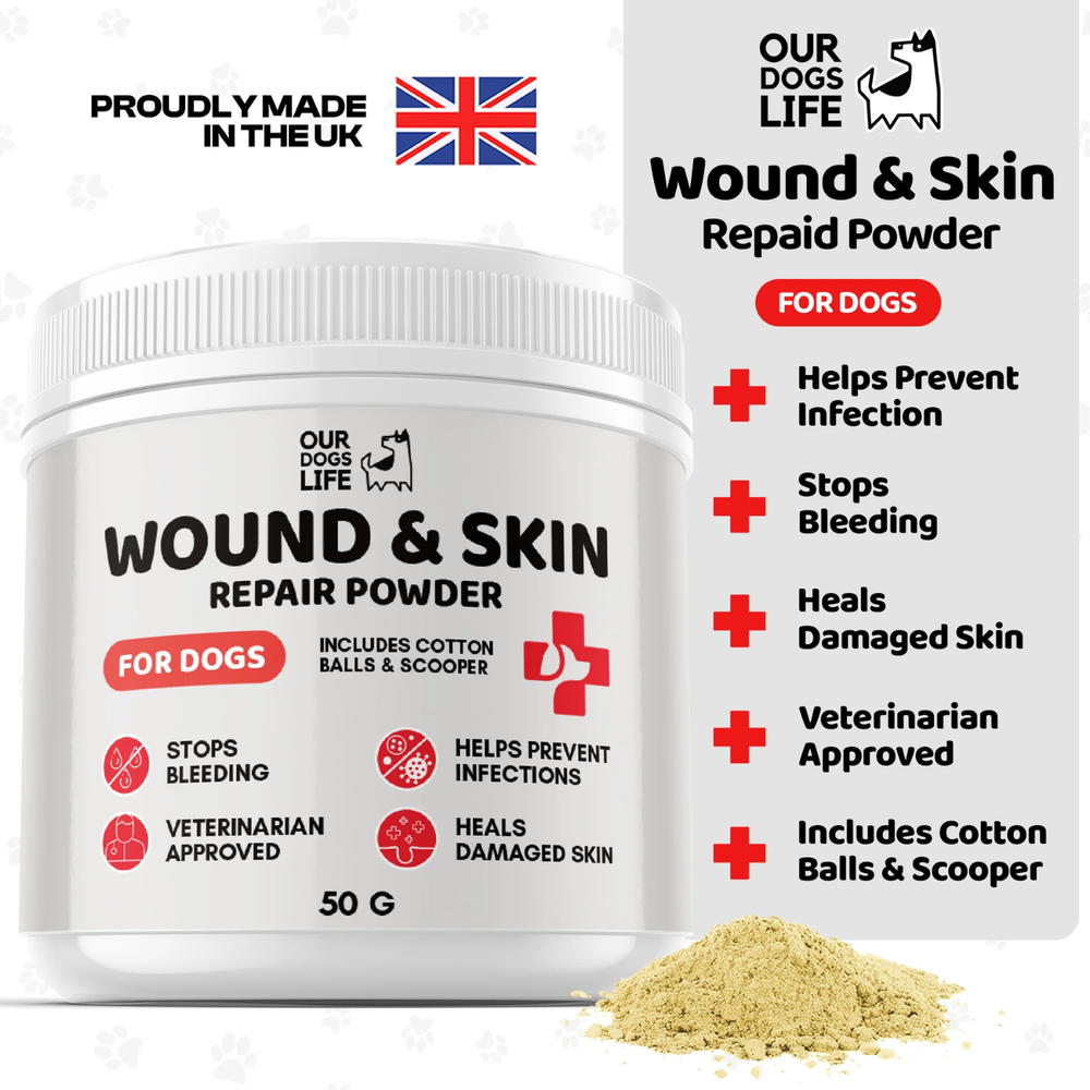 Wound & Skin Repair Powder for Dogs 50g packaging – Prevents Infection