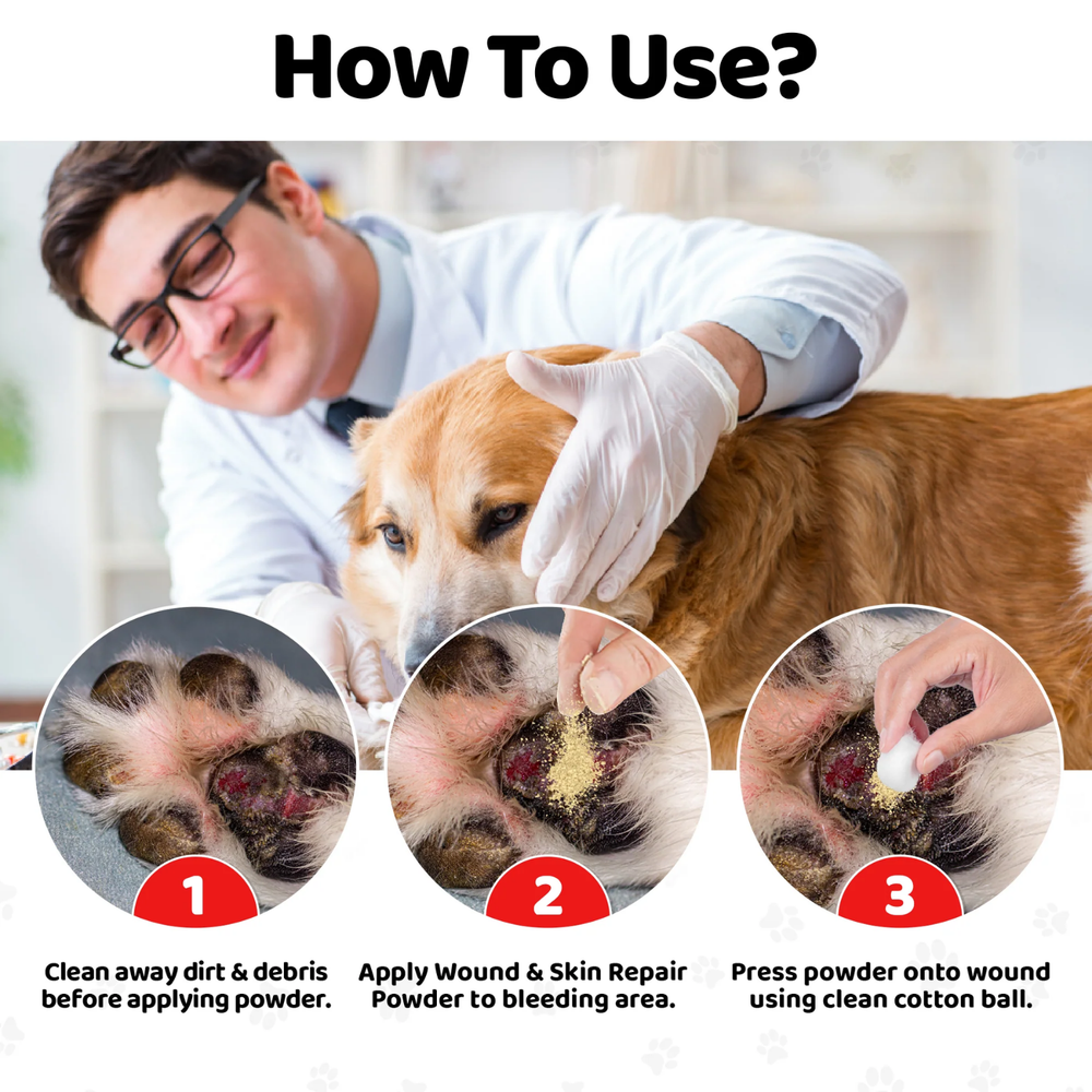 Wound & Skin Repair Powder for Dogs 50g usage view – Fast Acting